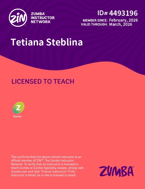 Офіційний сертифікат ZIN Zumba Instructor Network